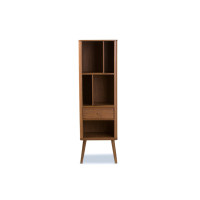 Baxton Studio FP-6785-Walnut Ellingham 1-Drawer Sideboard Storage Cabinet Bookcase Organizer